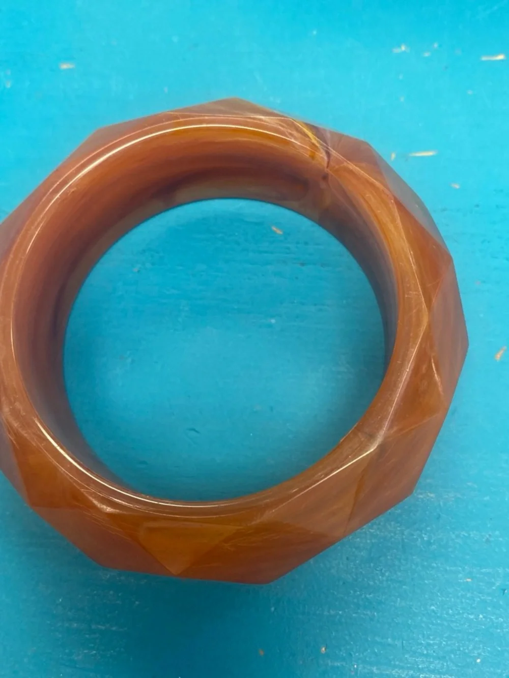 Vintage Bakelite Faceted Amber-Colored  Bangle Bracelet